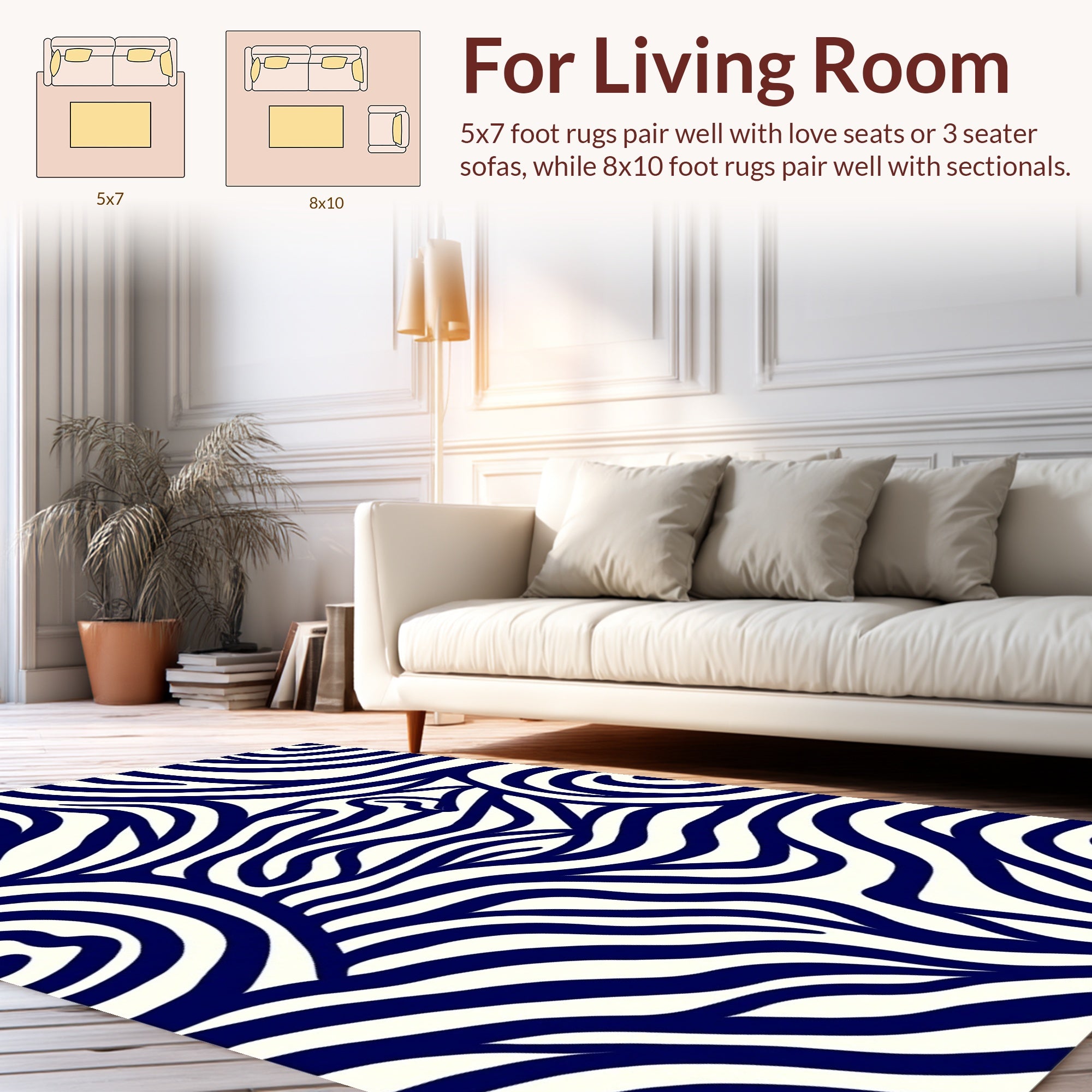 Bold Navy Zebra Print Design Rug