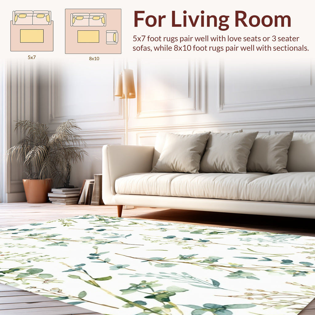 Watercolor Botanical Branch Pattern Rug