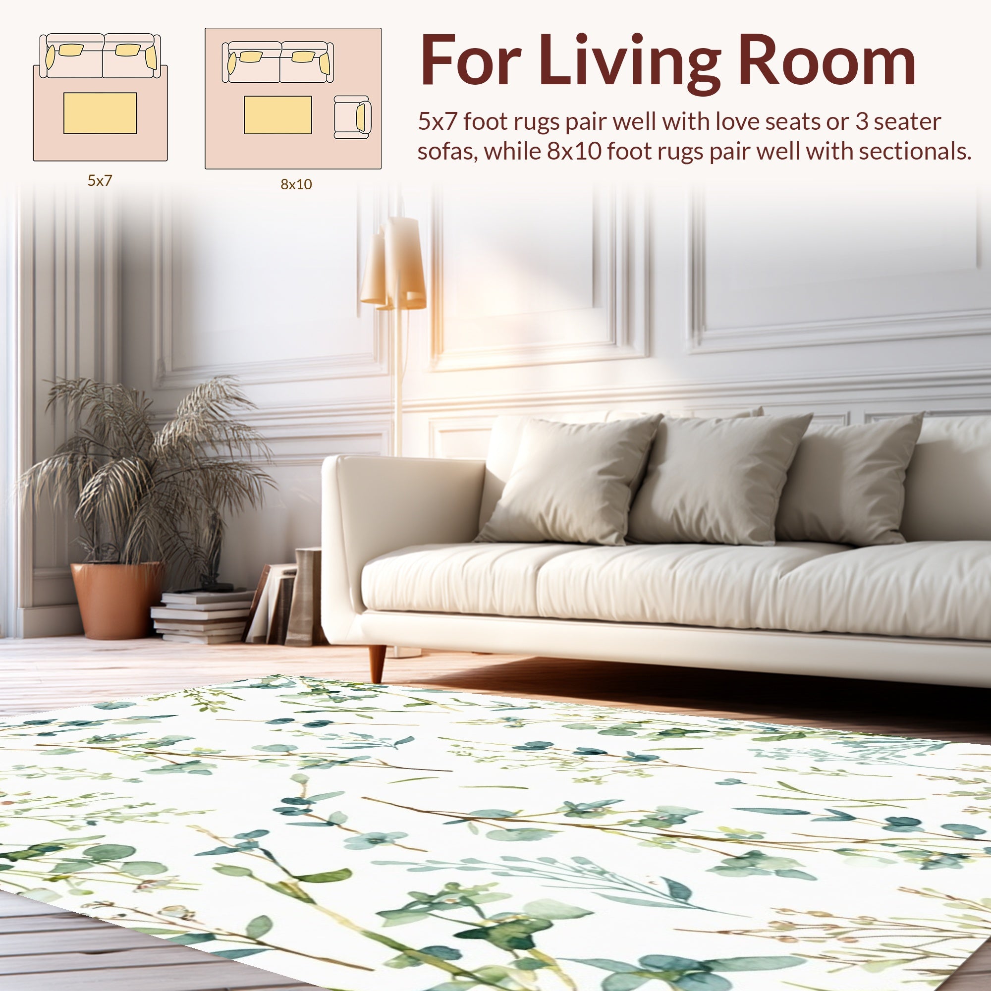 Watercolor Botanical Branch Pattern Rug