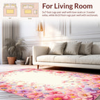 Whimsical Pink Floral Meadow Rug