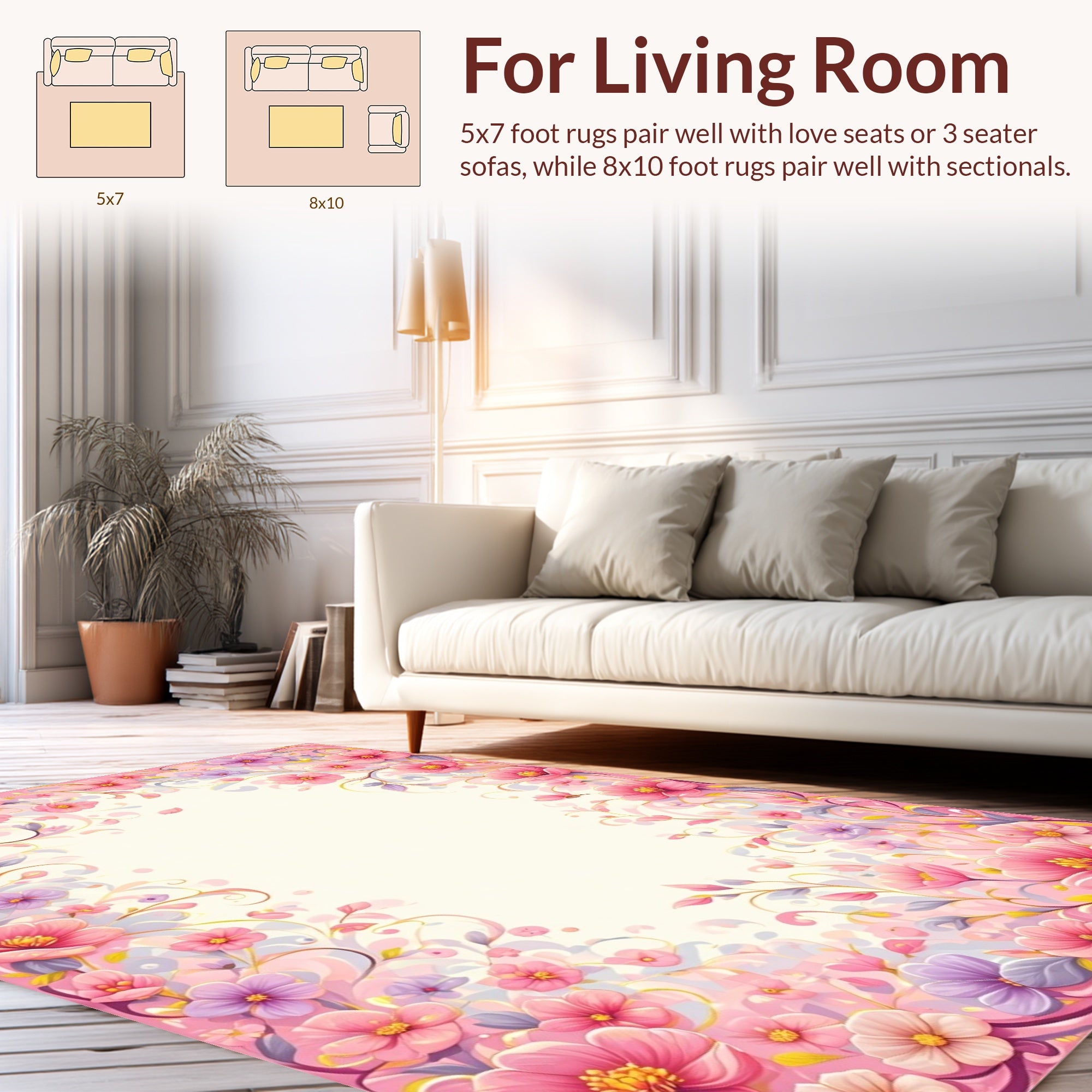 Whimsical Pink Floral Meadow Rug