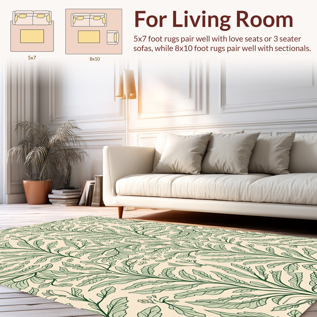 Botanical Patterned Green Vine Rug