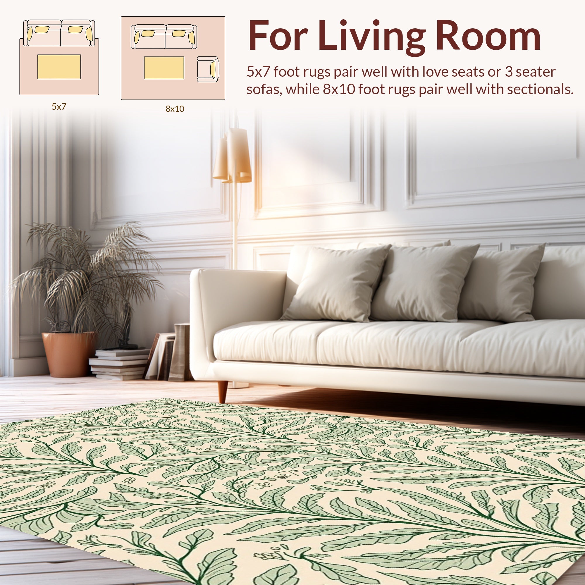 Botanical Patterned Green Vine Rug