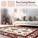 Rich Burgundy Floral Scroll Border Rug