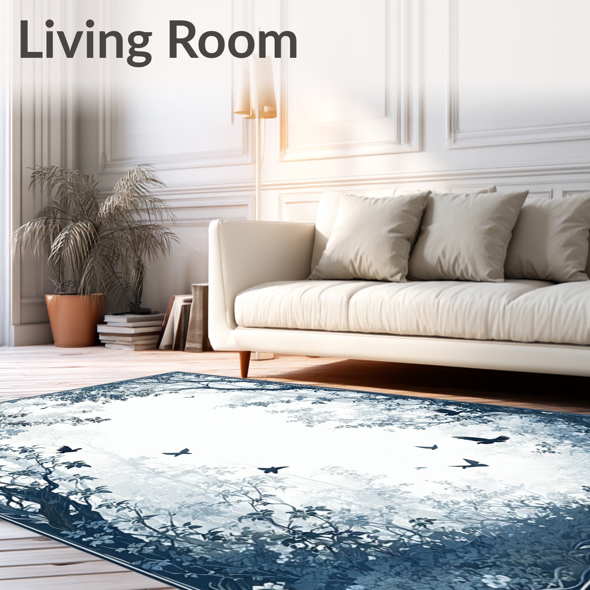 Misty Forest Birds Silhouette Design Rug