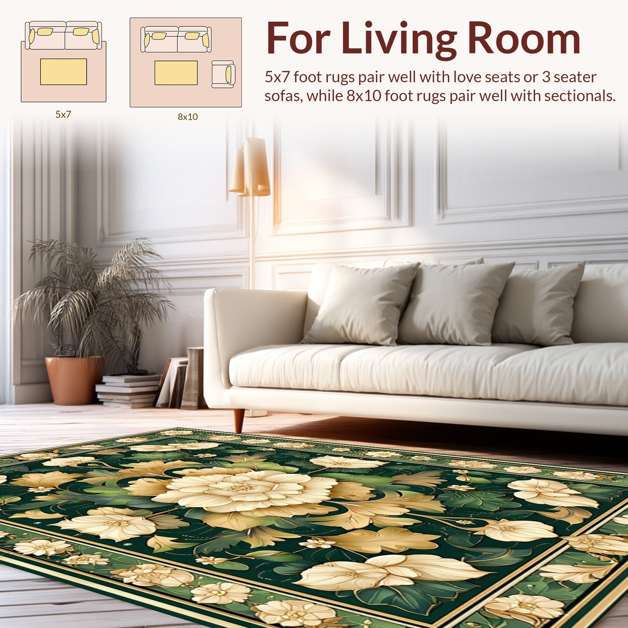 Ornate Floral Botanical Dark Green Rug