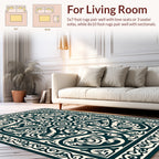 Intricate Dark Teal Floral Pattern Rug