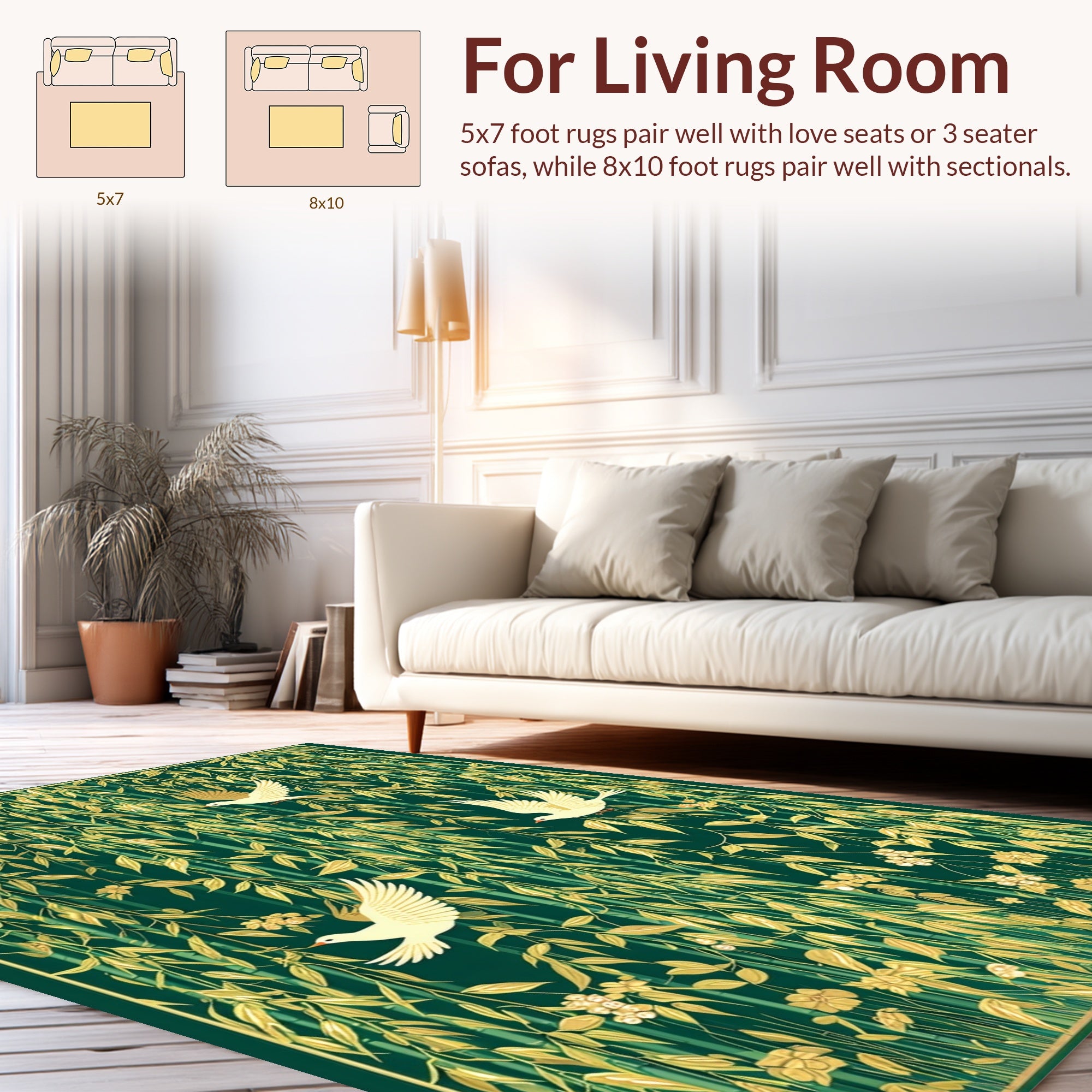 Golden Birds Amidst Bamboo Leaves Rug