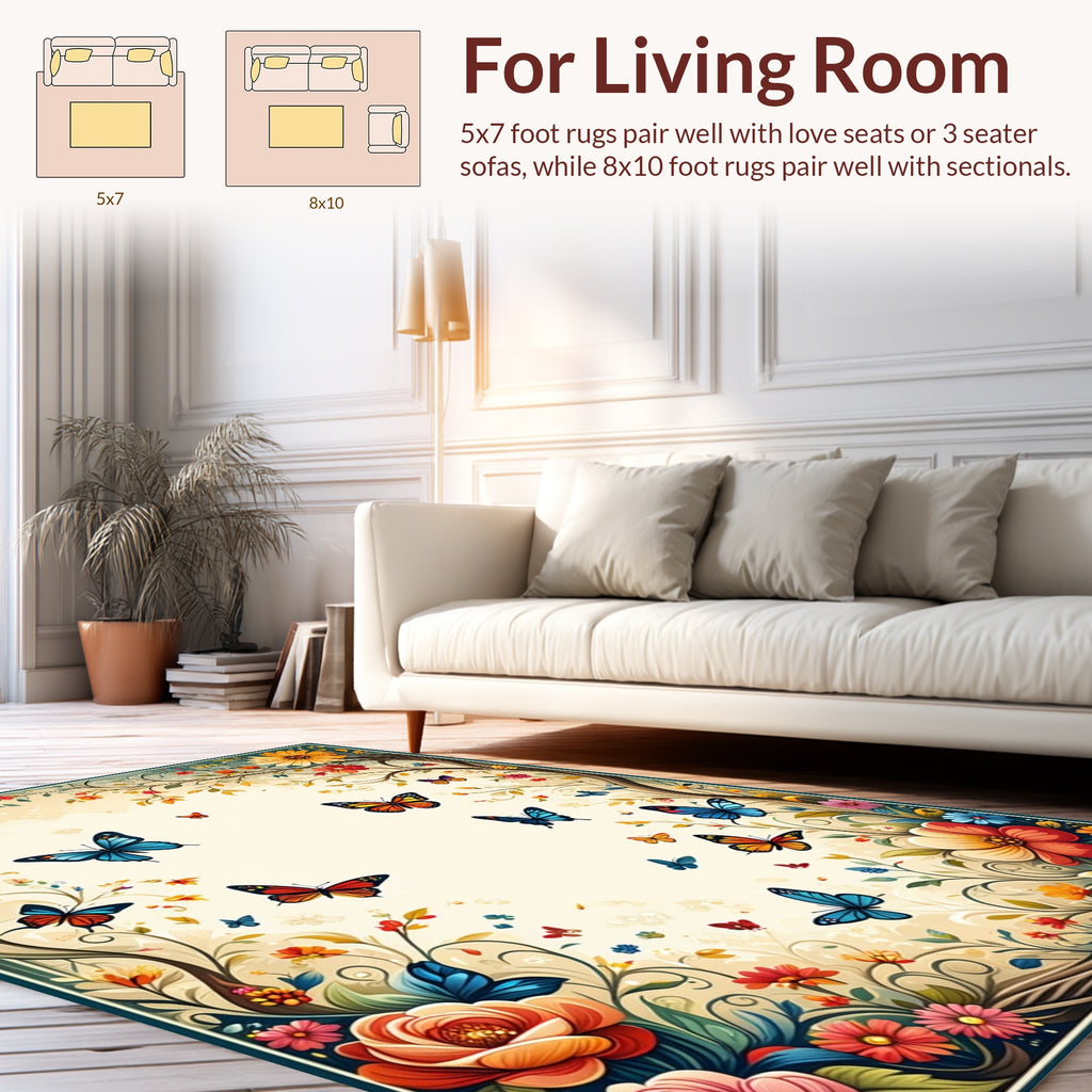 Enchanting Butterfly Floral Nature Rug