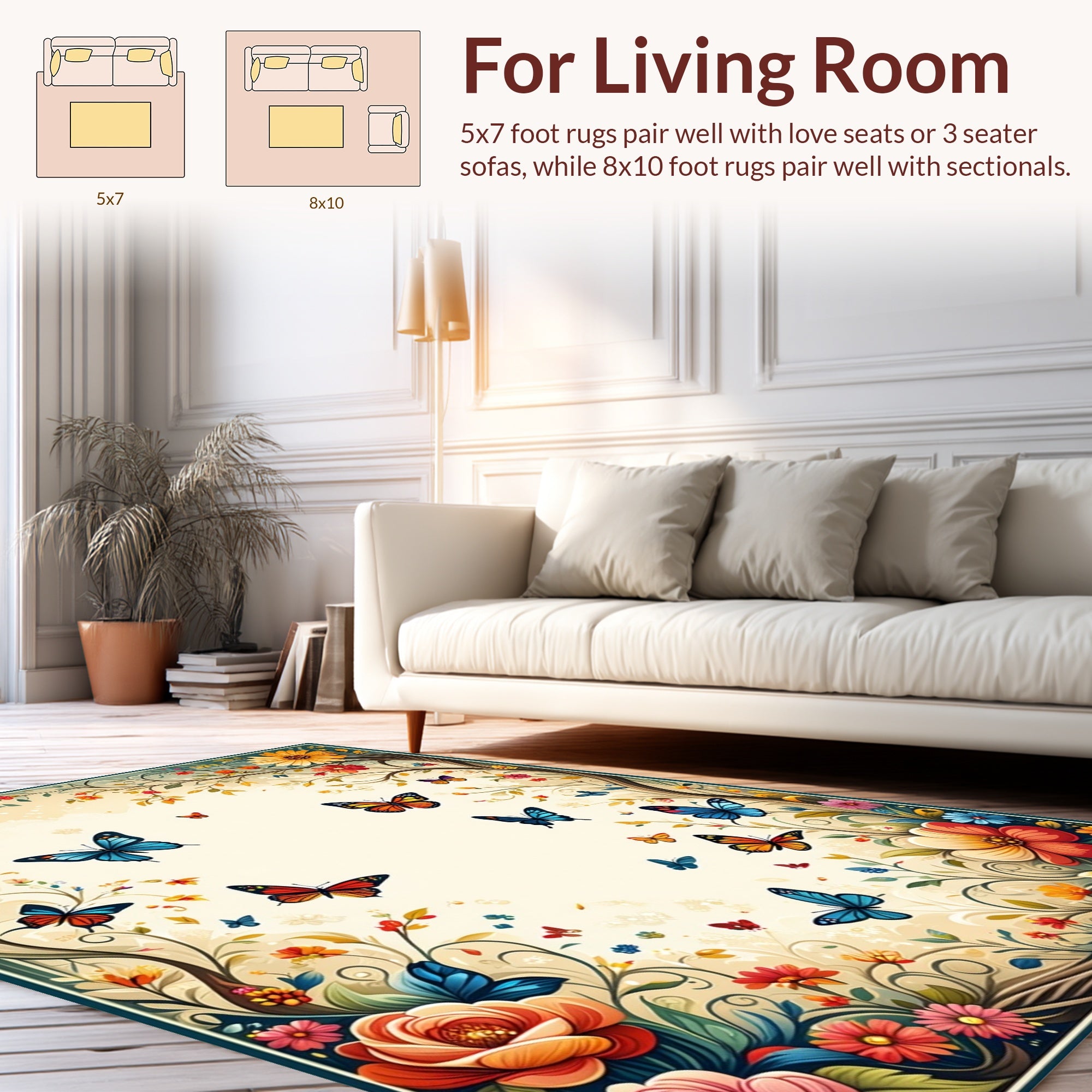 Enchanting Butterfly Floral Nature Rug