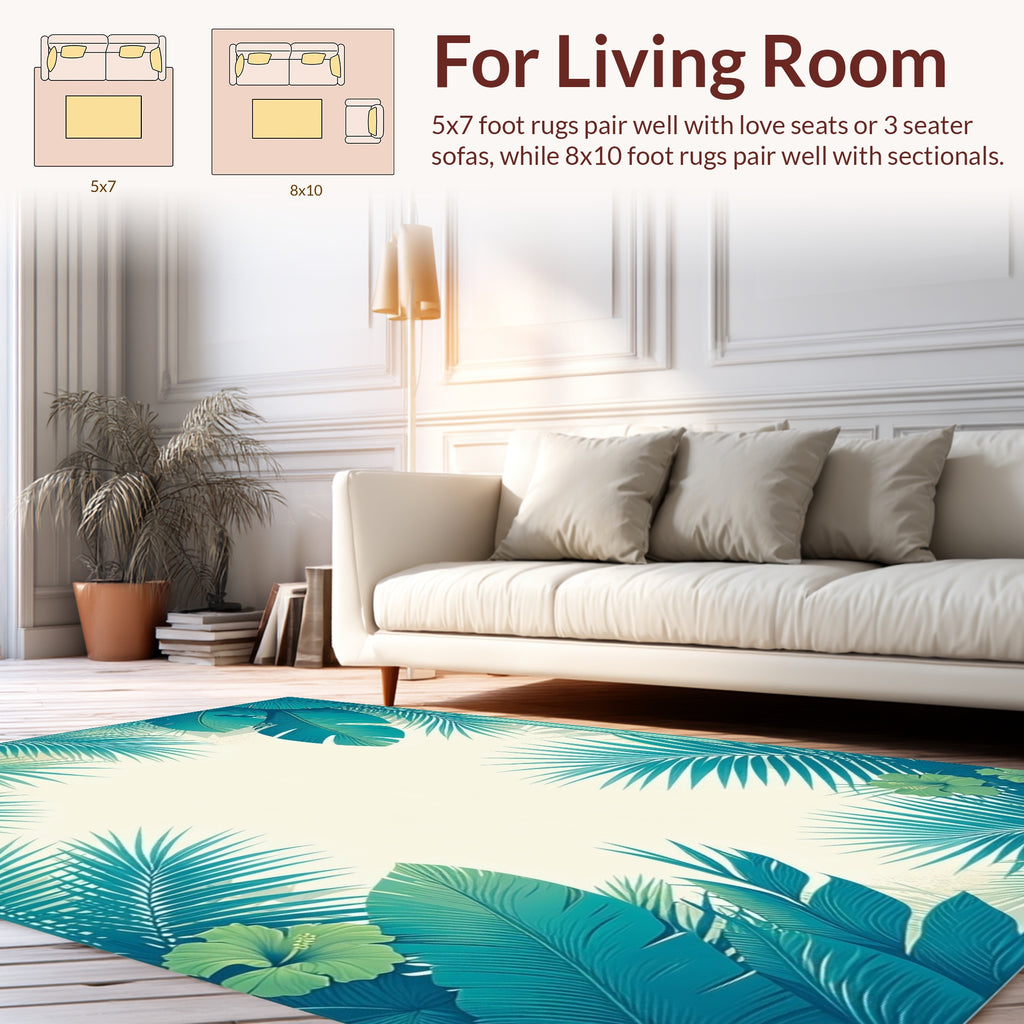 Tropical Green Leaf Frame Design Rug