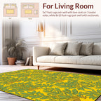 Tonal Yellow Green Leafy Pattern Rug