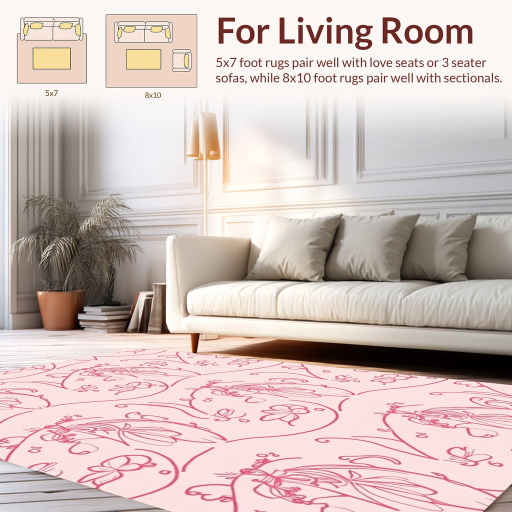 Delicate Floral Line Art Pattern Rug