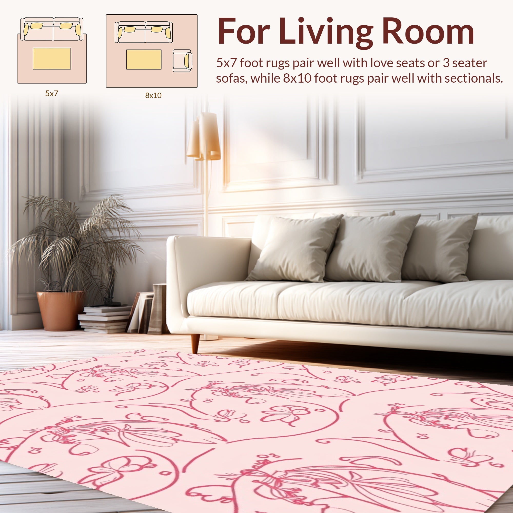 Delicate Floral Line Art Pattern Rug