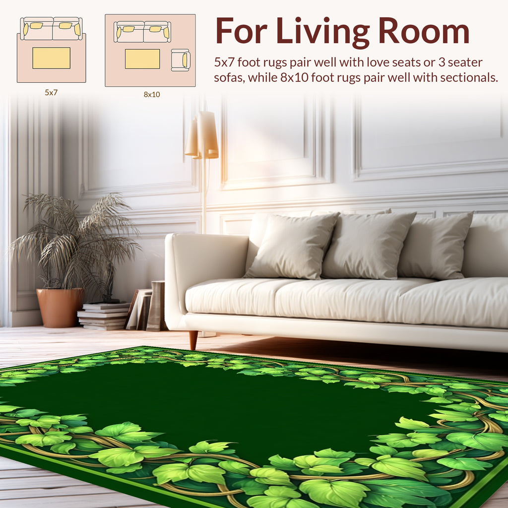 Green Leafy Vine Border Rug