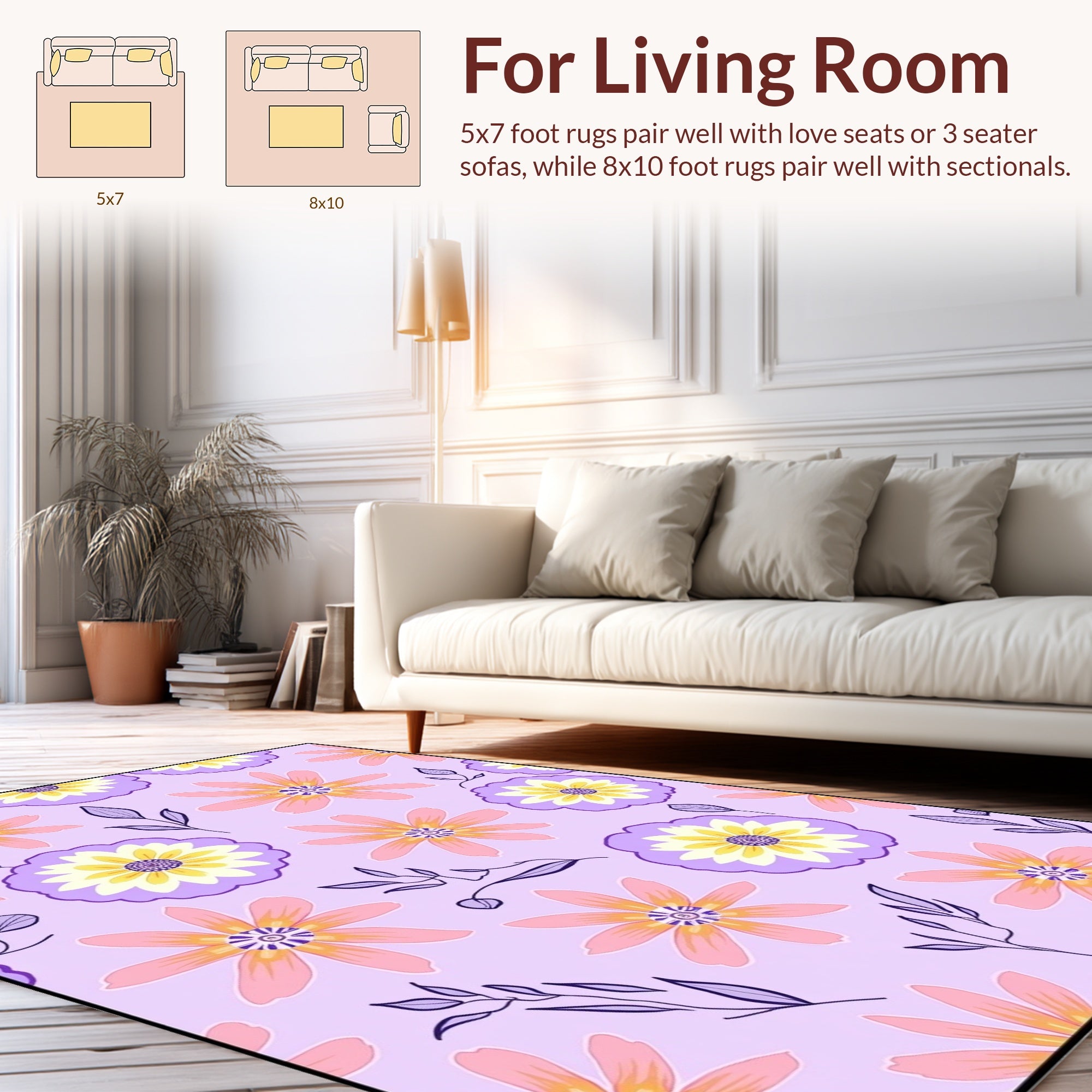 Pastel Floral Illustration Pattern Rug