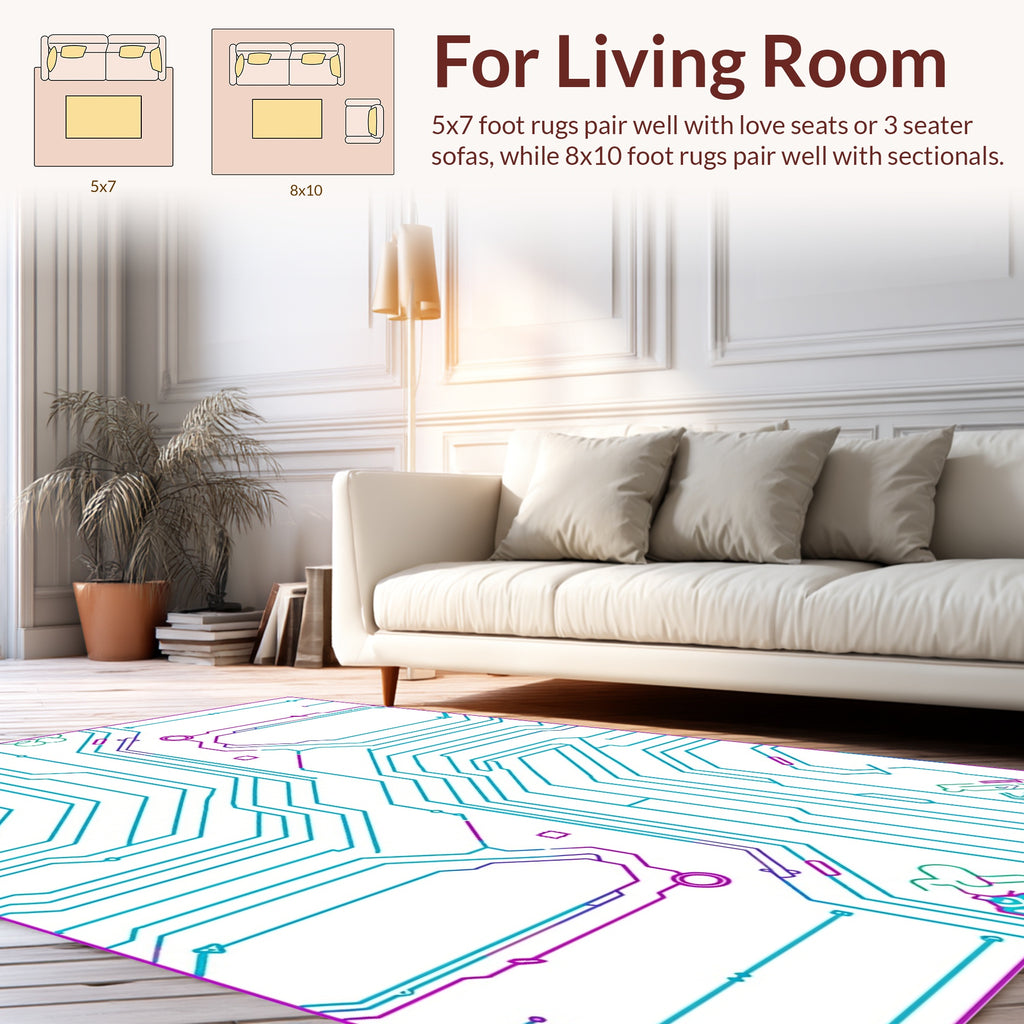 Abstract Circuit Board Geometric Design Rug