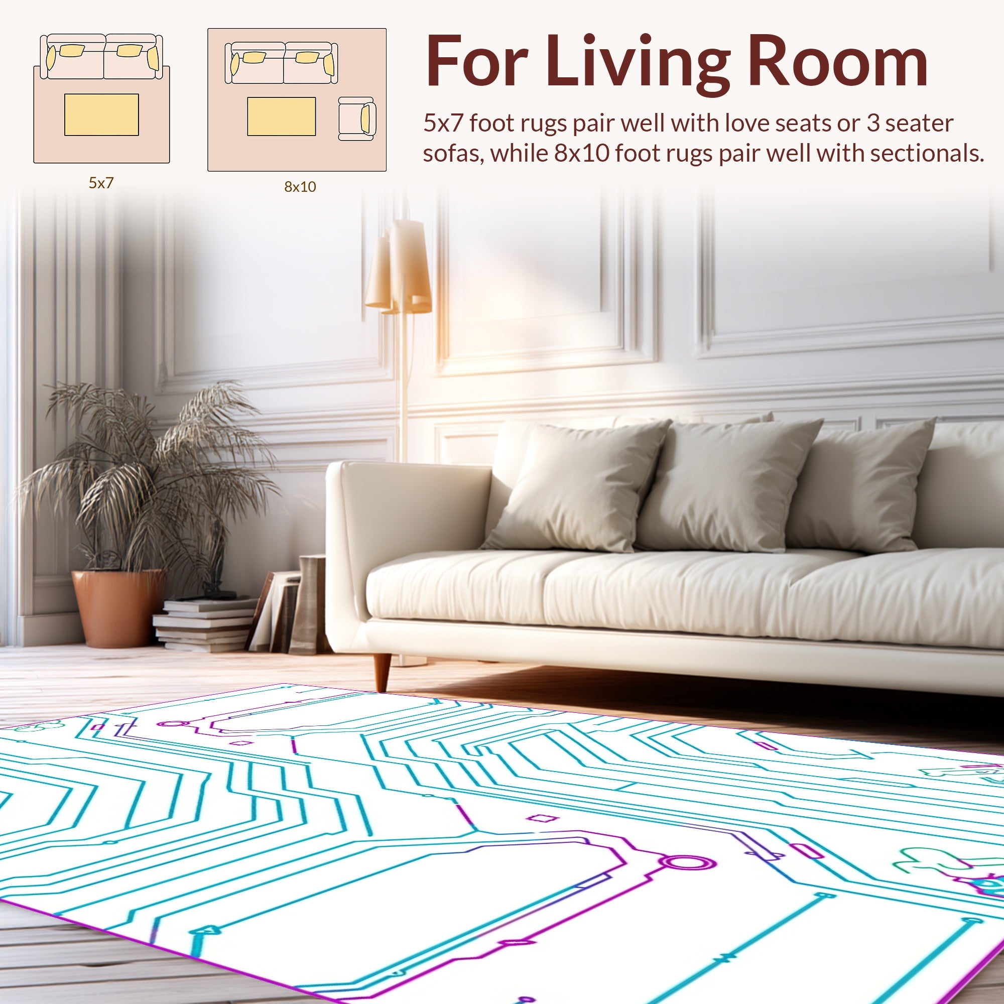 Abstract Circuit Board Geometric Design Rug
