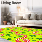 Lime Green Candy Cane Poinsettia Swirl Rug