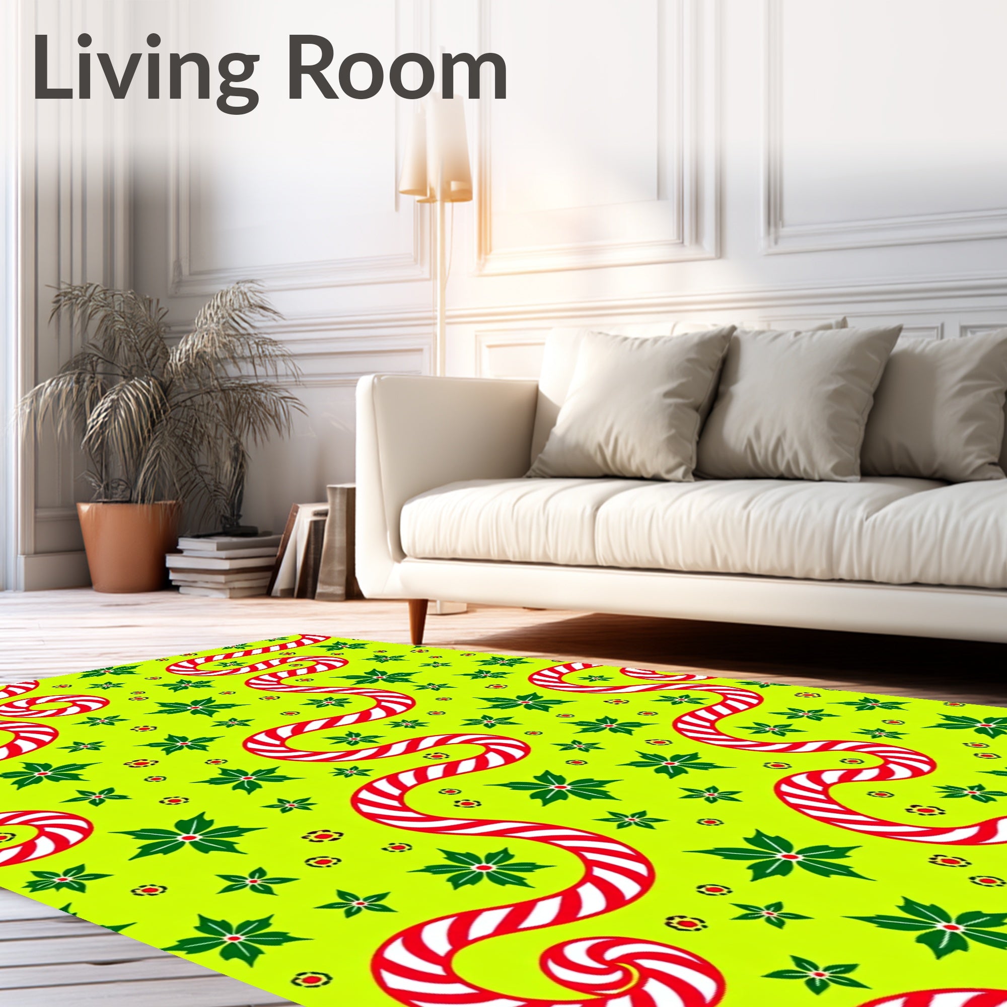 Lime Green Candy Cane Poinsettia Swirl Rug