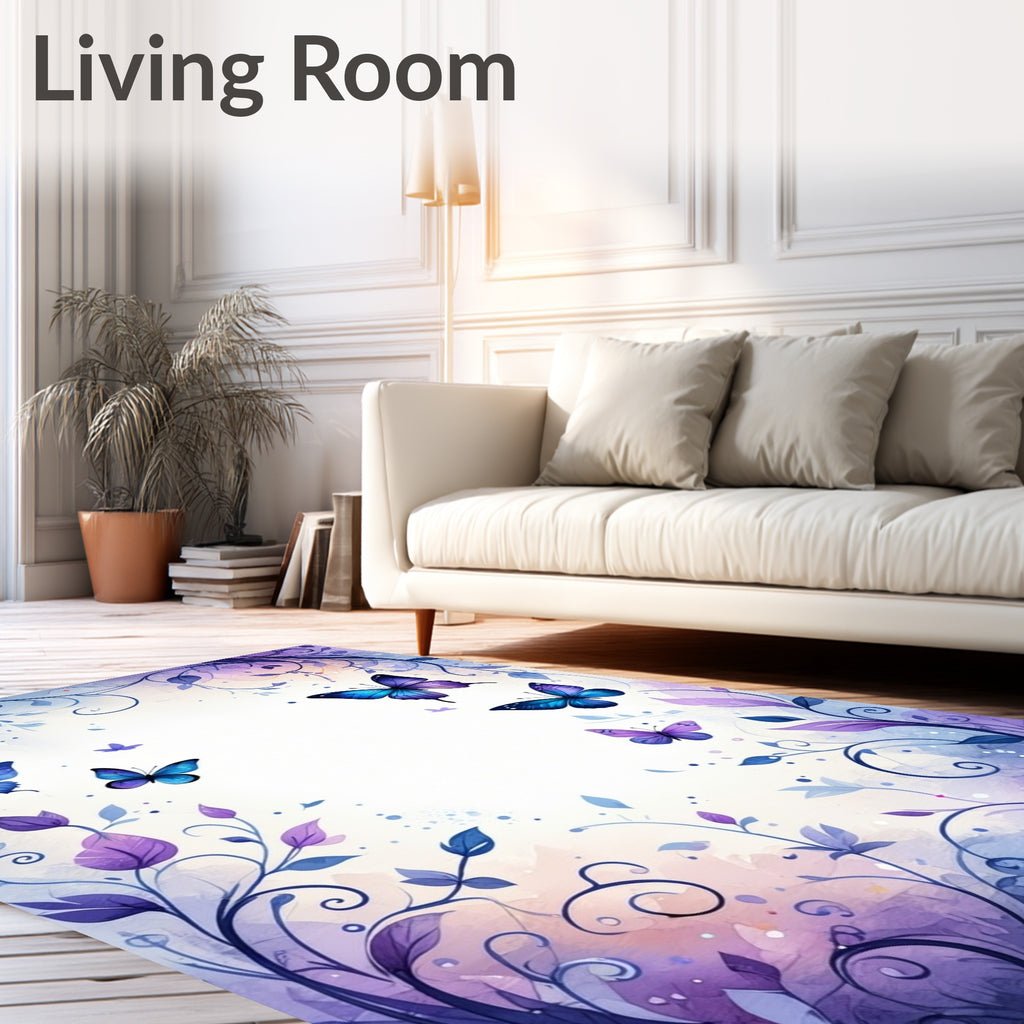Whimsical Butterfly Floral Vine Design Rug