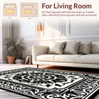 Intricate Black White Floral Mandala Design Rug