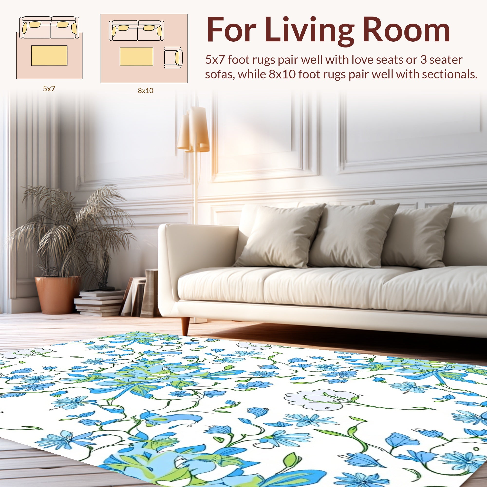 Abstract Blue Floral Vine Design Rug