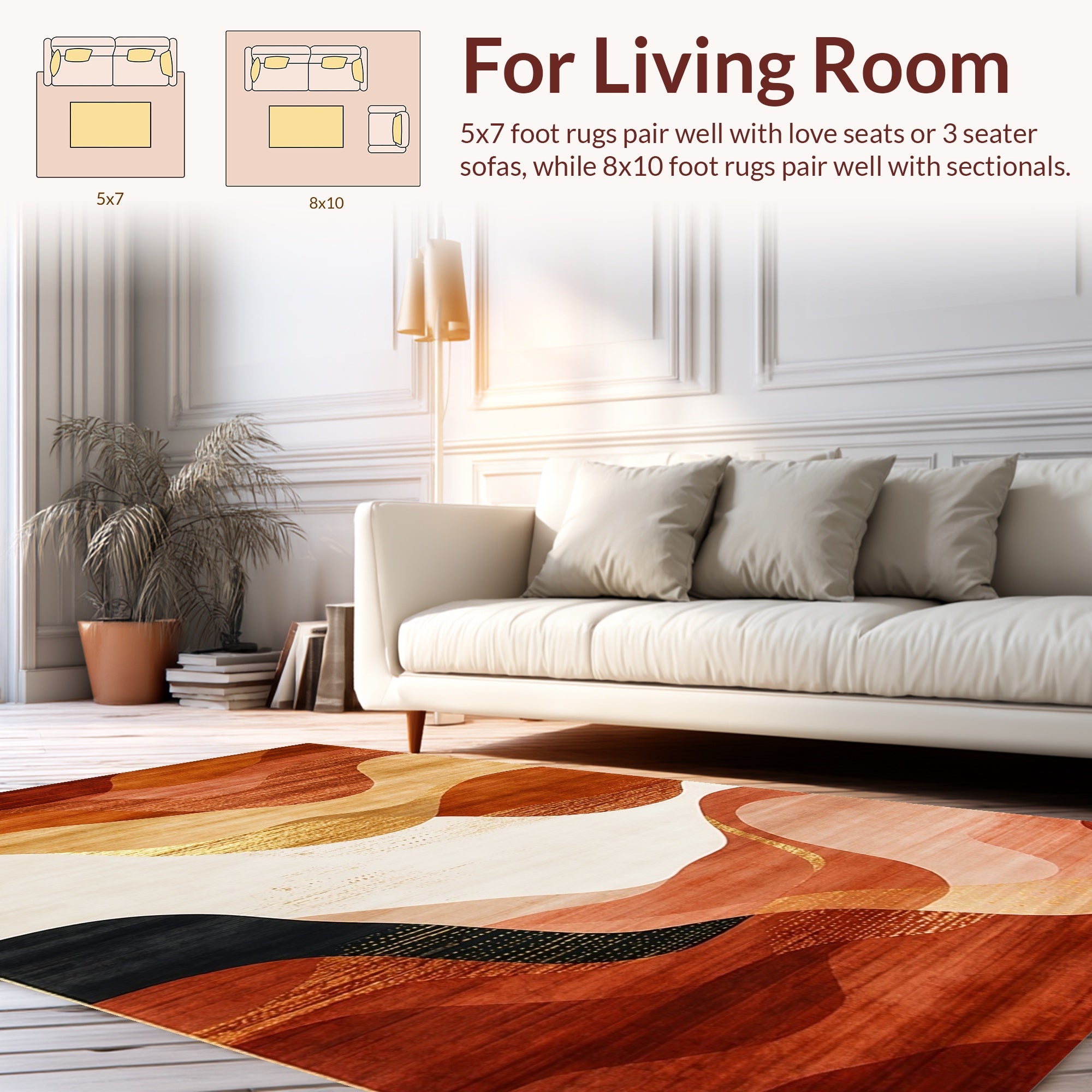Terracotta Gold Abstract Wave Rug