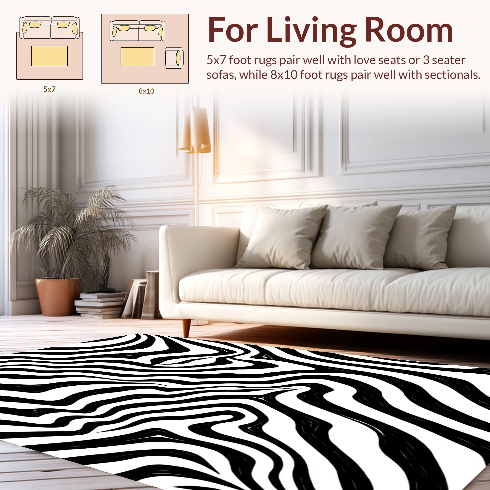 Abstract Black White Wave Pattern Rug