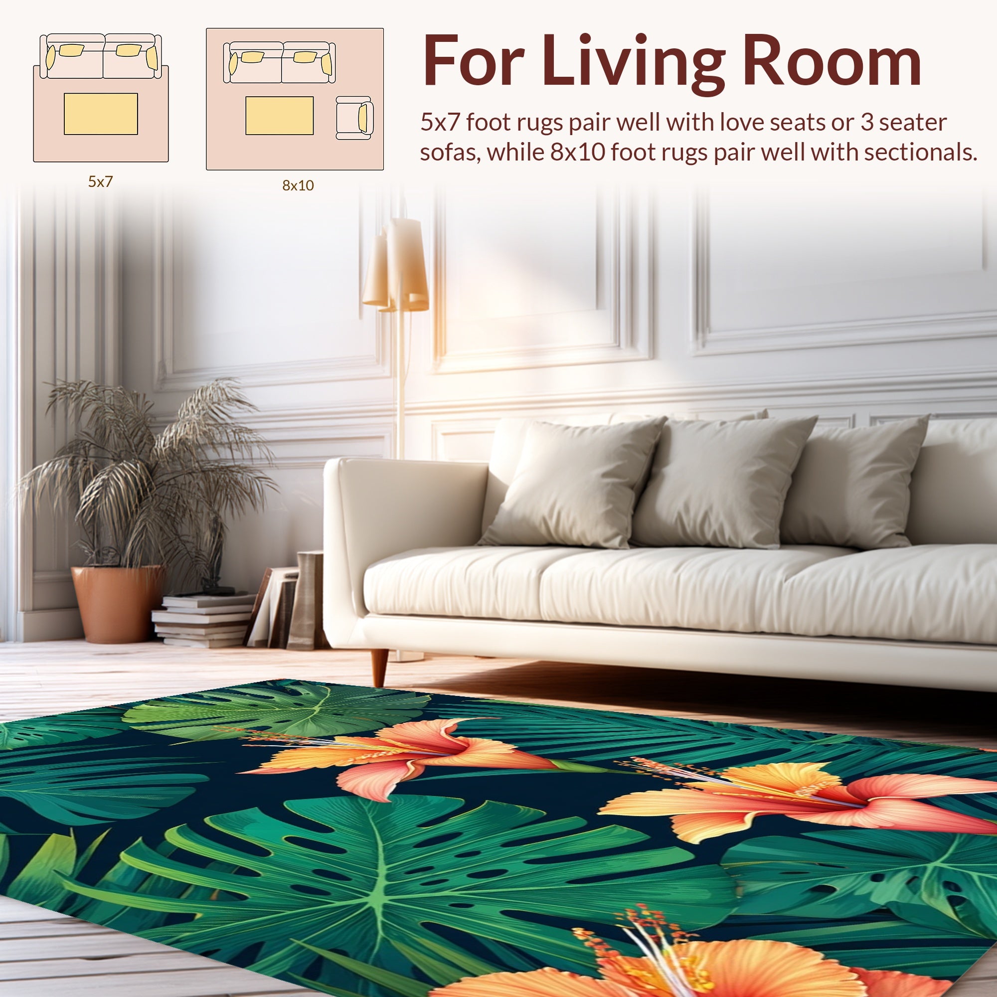Tropical Hibiscus Leaves Pattern Rug