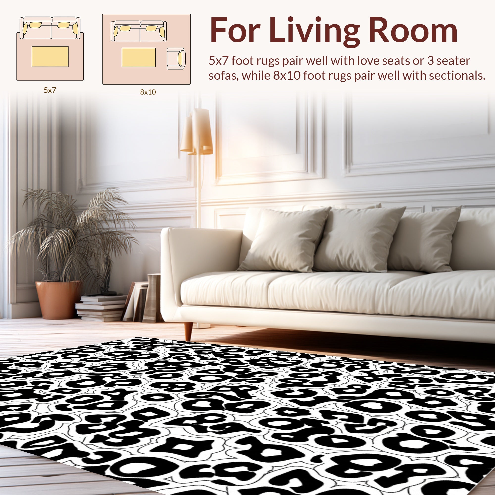Bold Black White Animal Spots Rug