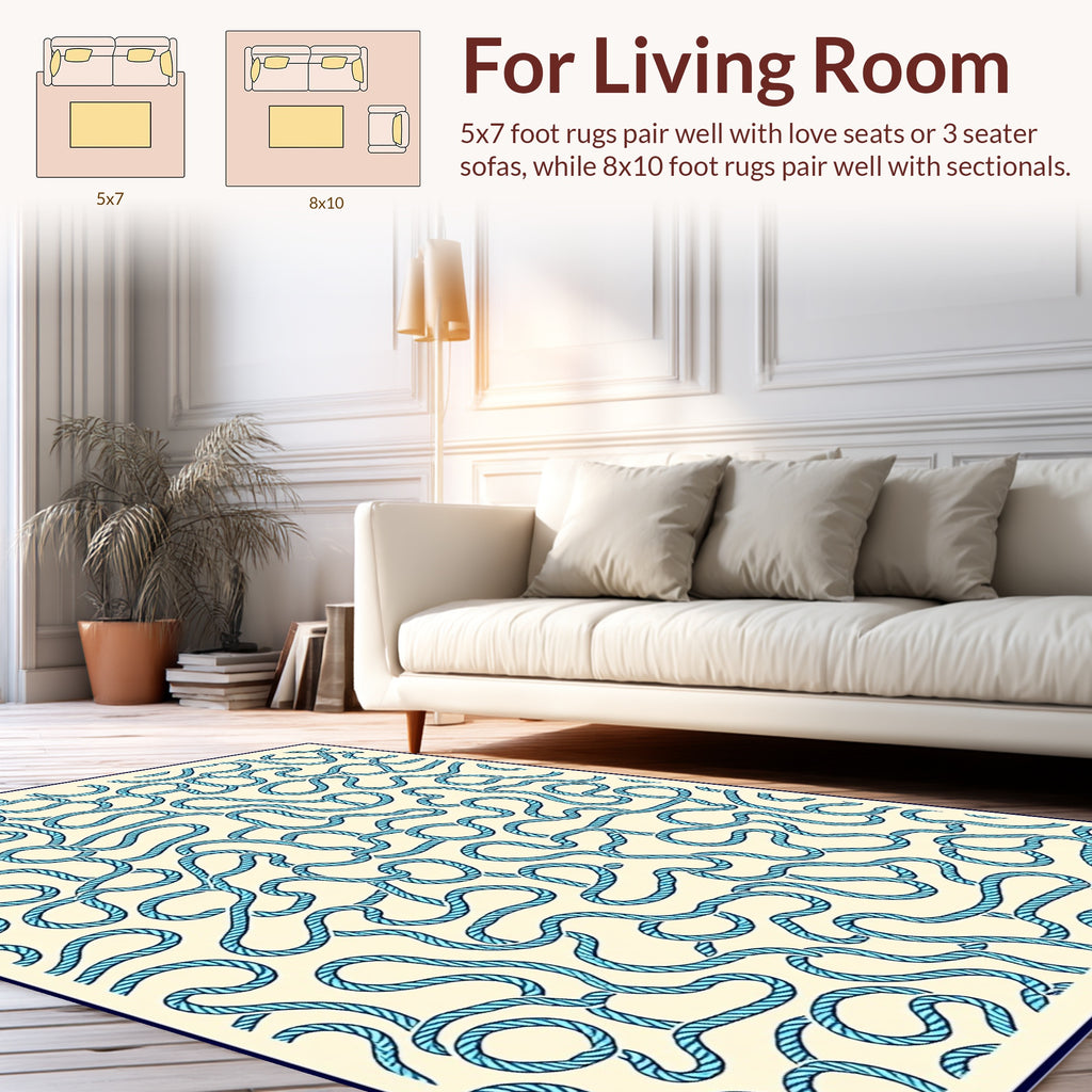 Abstract Blue Rope Patterned Rug