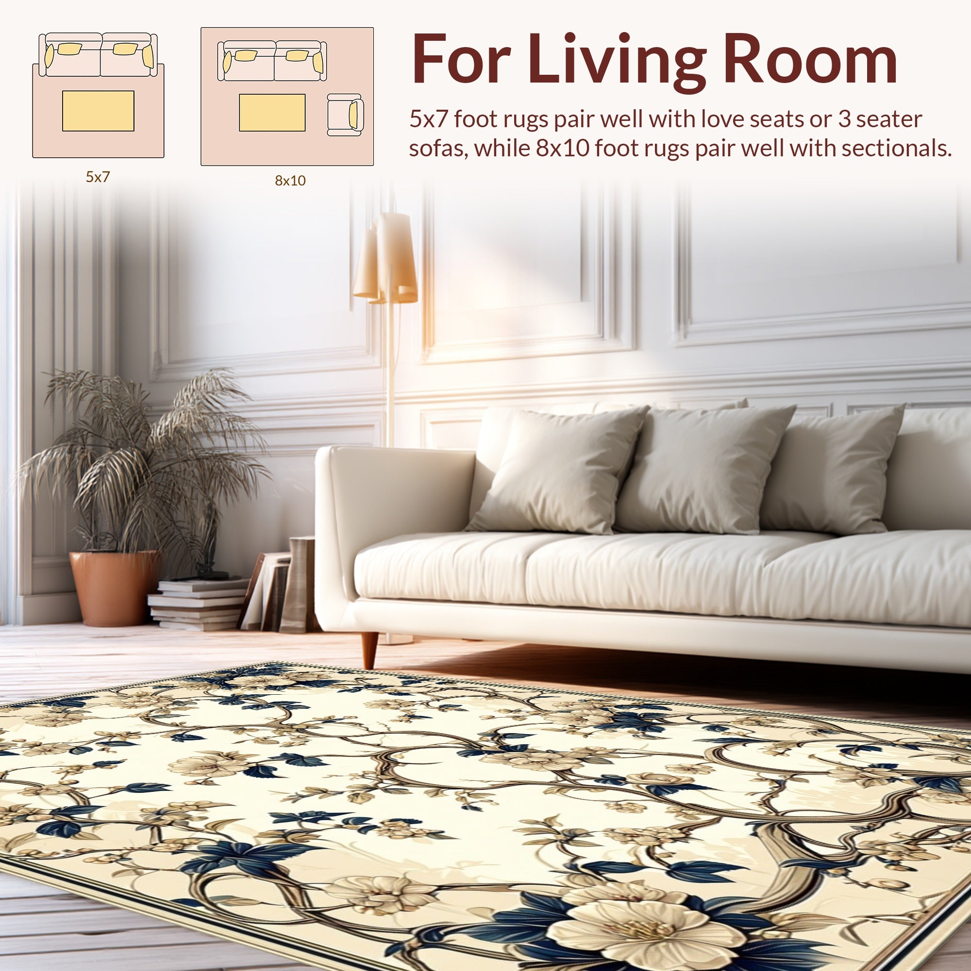Cream Floral Vine Art Nouveau Rug