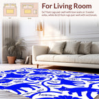 Whimsical Blue Cats Floral Vine Pattern Rug