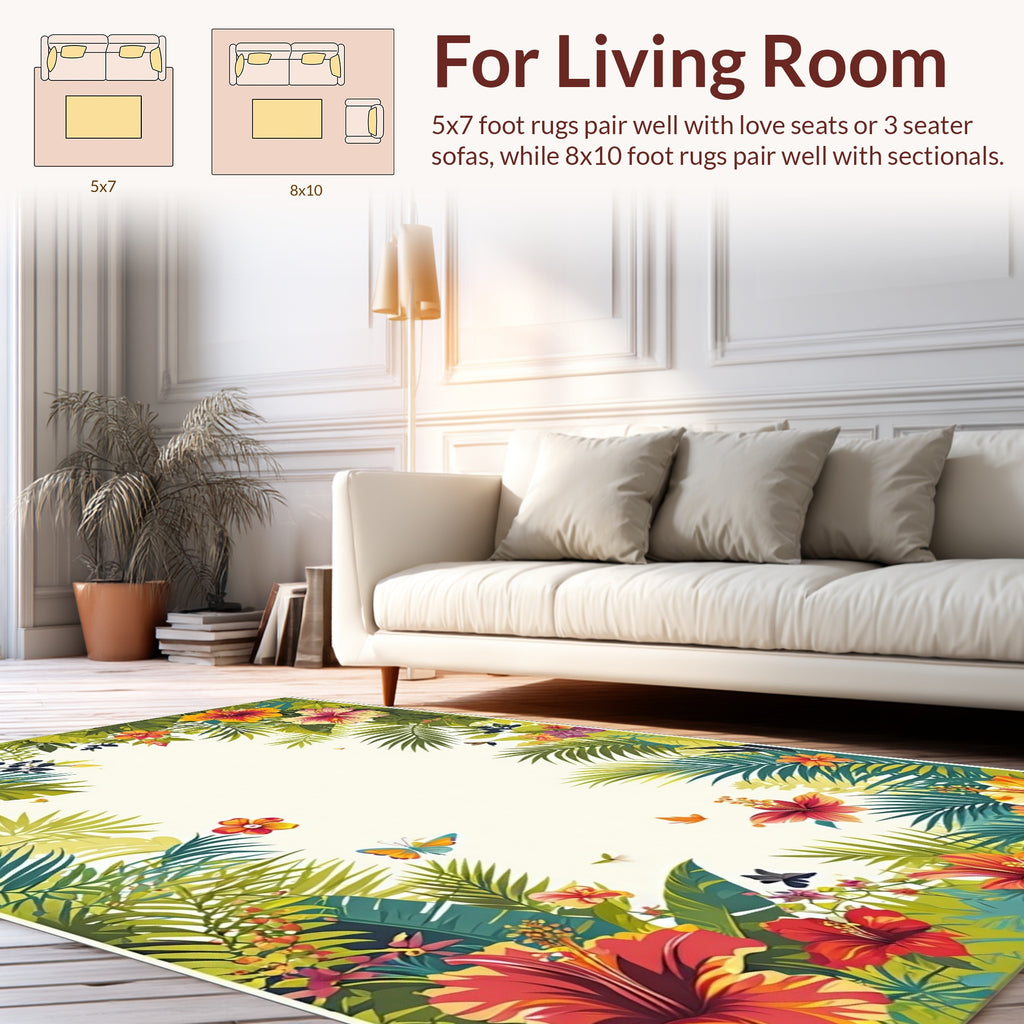 Vibrant Tropical Floral Butterfly Garden Rug