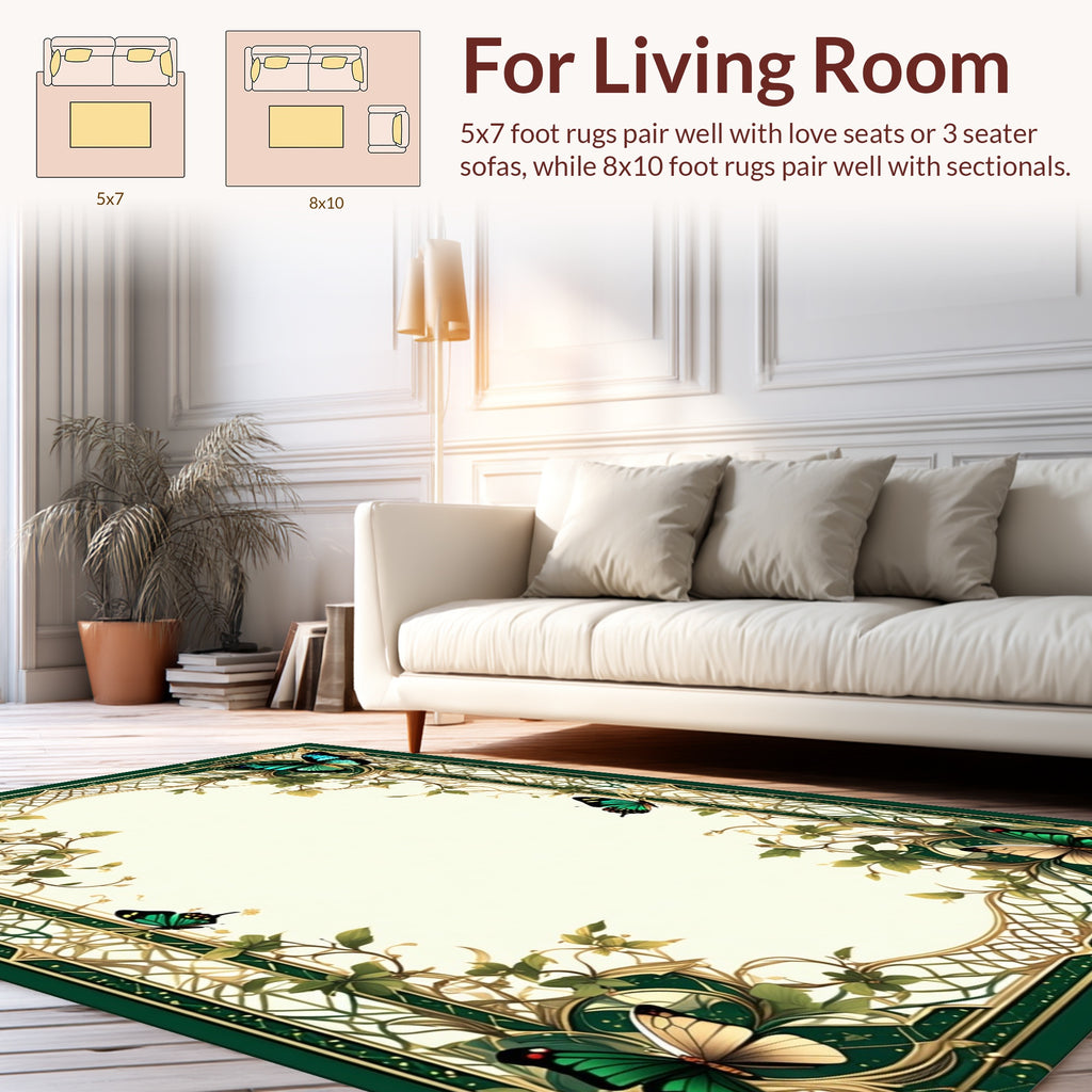 Emerald Garden Butterfly Art Nouveau Rug