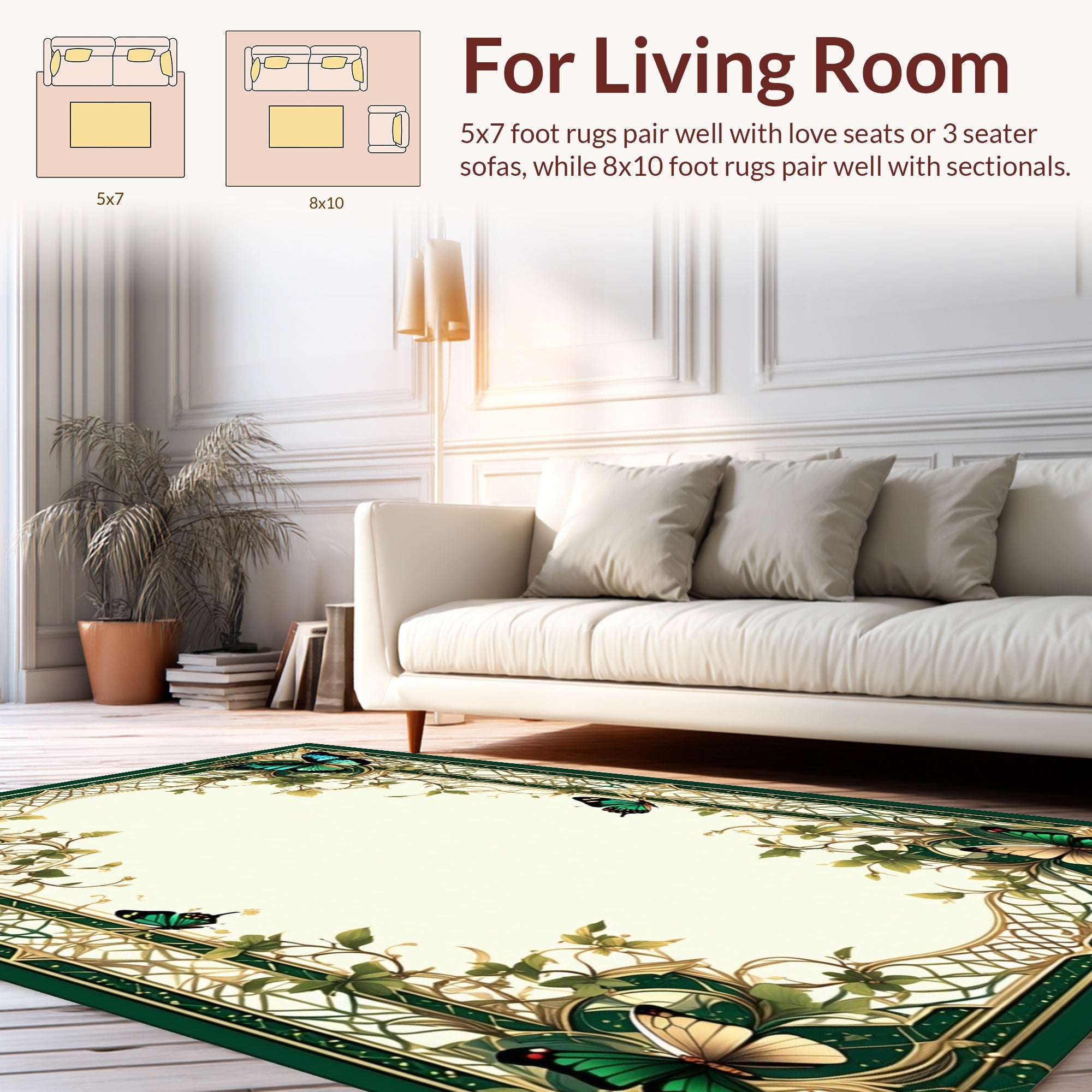 Emerald Garden Butterfly Art Nouveau Rug
