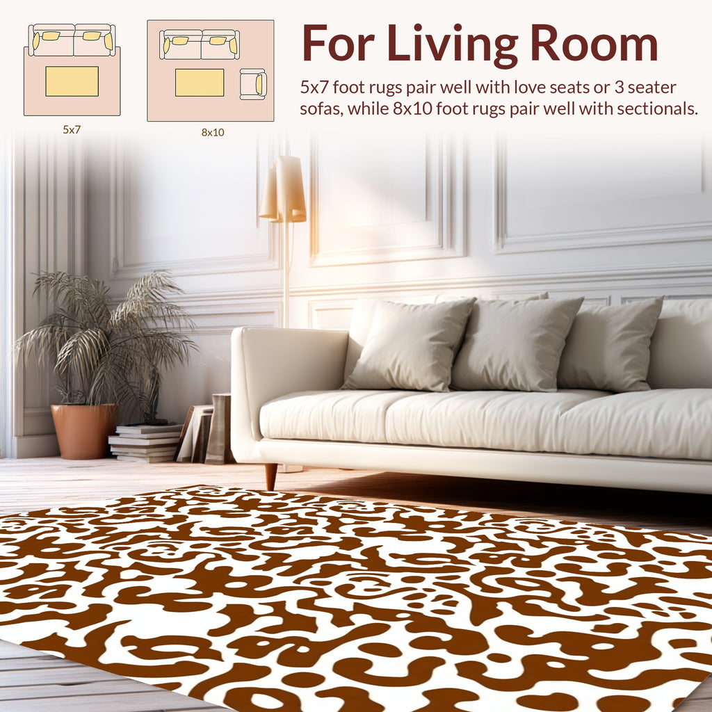 Abstract Organic Brown White Pattern Rug