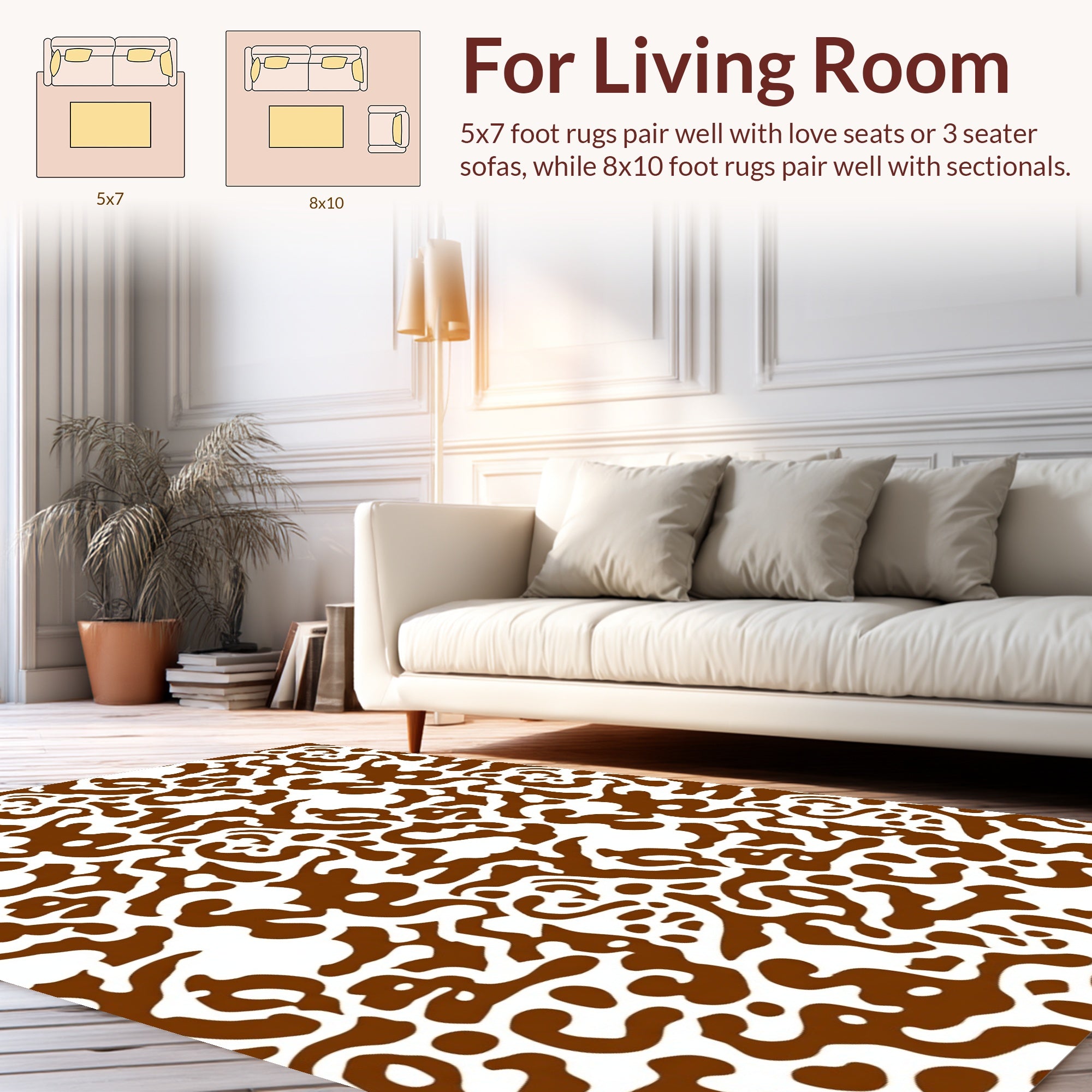 Abstract Organic Brown White Pattern Rug