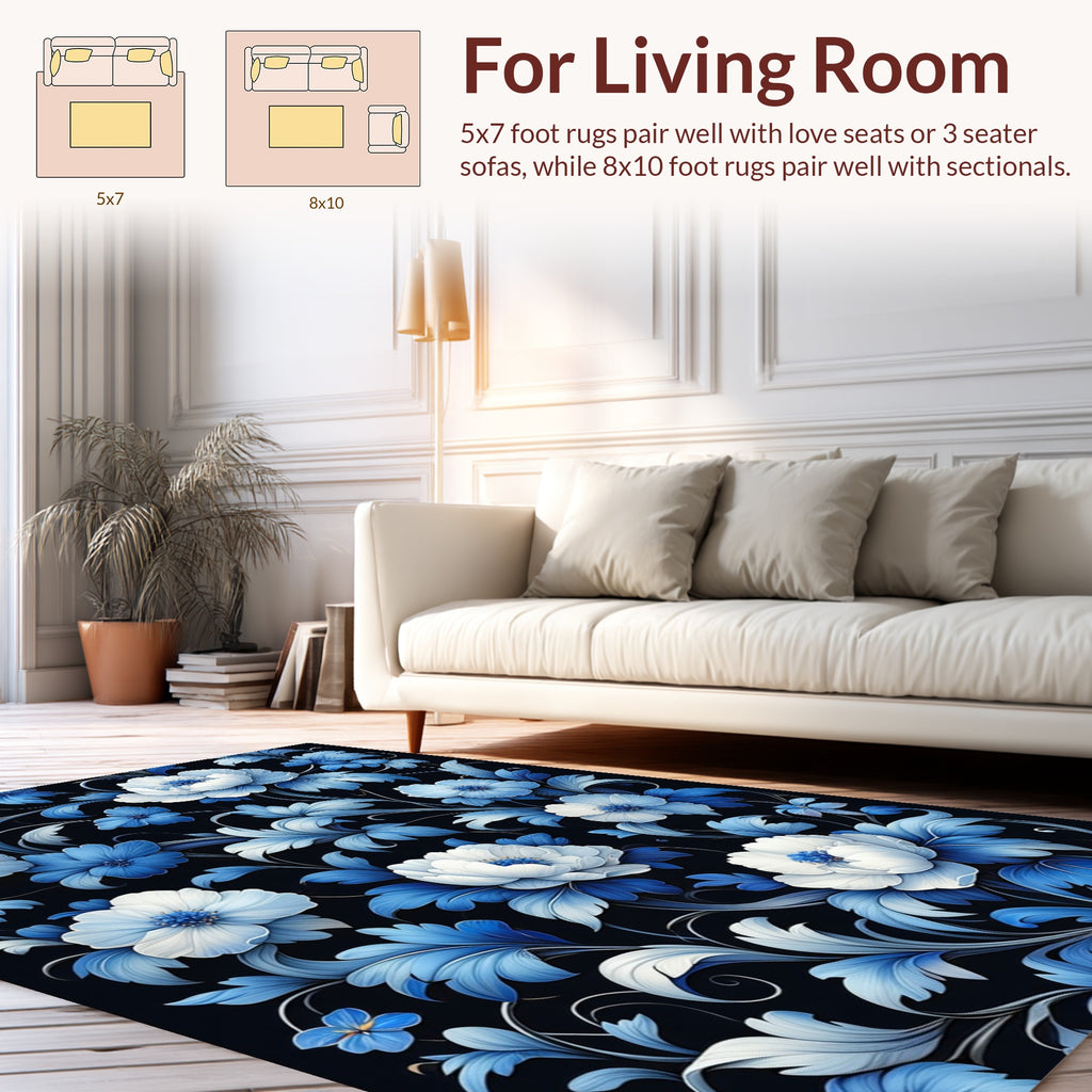 Blue Floral With White Accents Rug