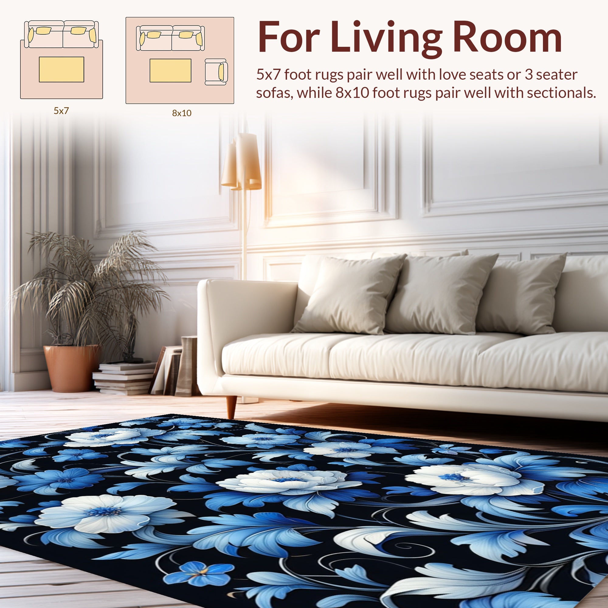 Blue Floral With White Accents Rug