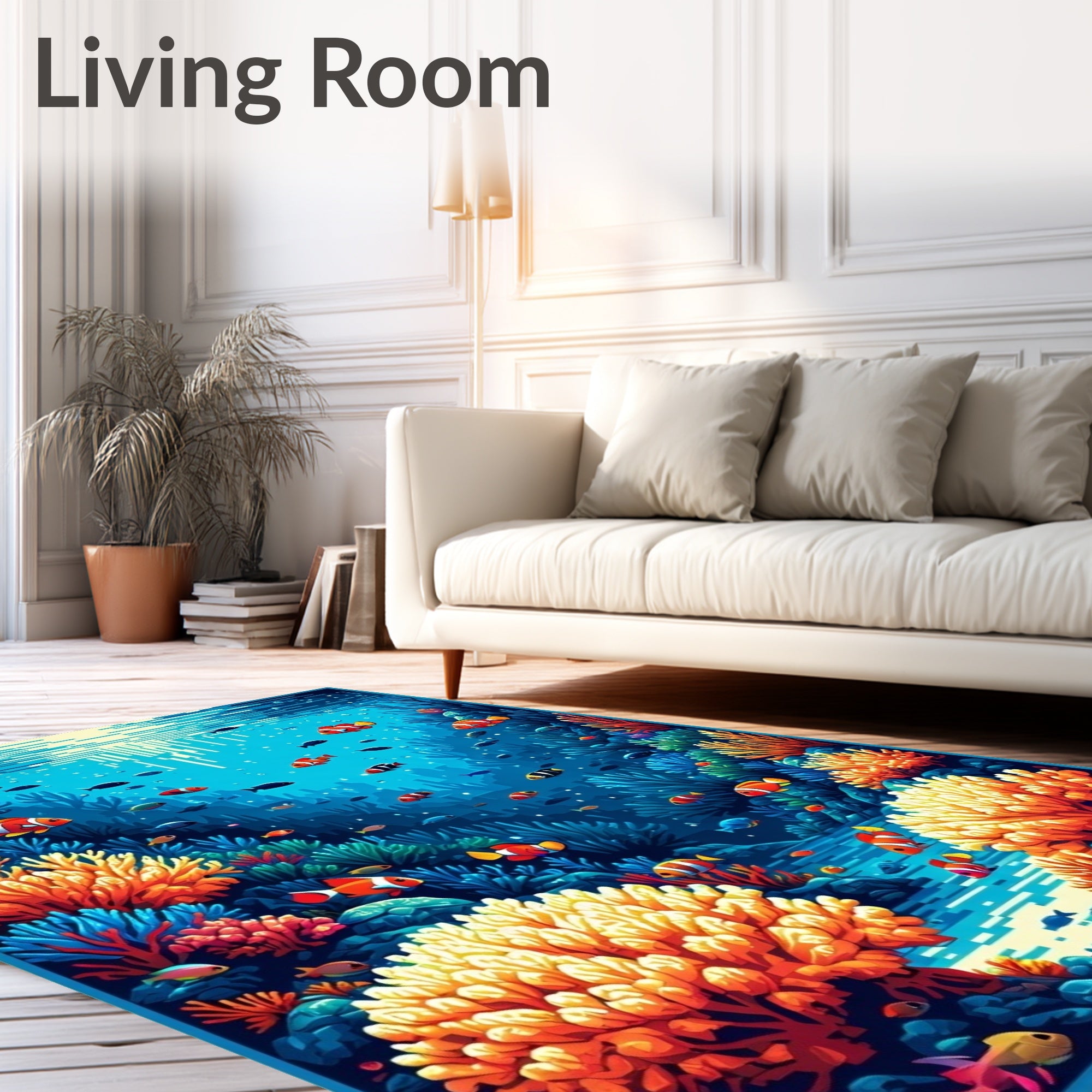 Vibrant Coral Reef Fish Pattern Rug