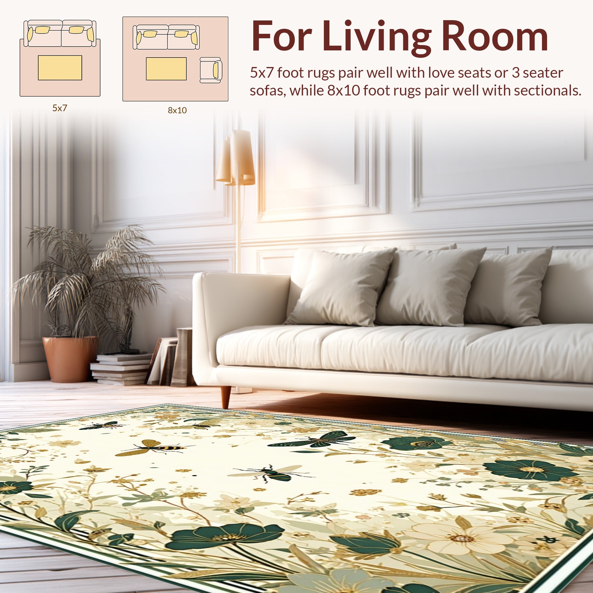 Whimsical Bees and Flowers Garden Design Rug