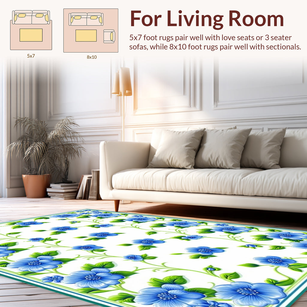 Vibrant Blue Floral Vine Design Rug