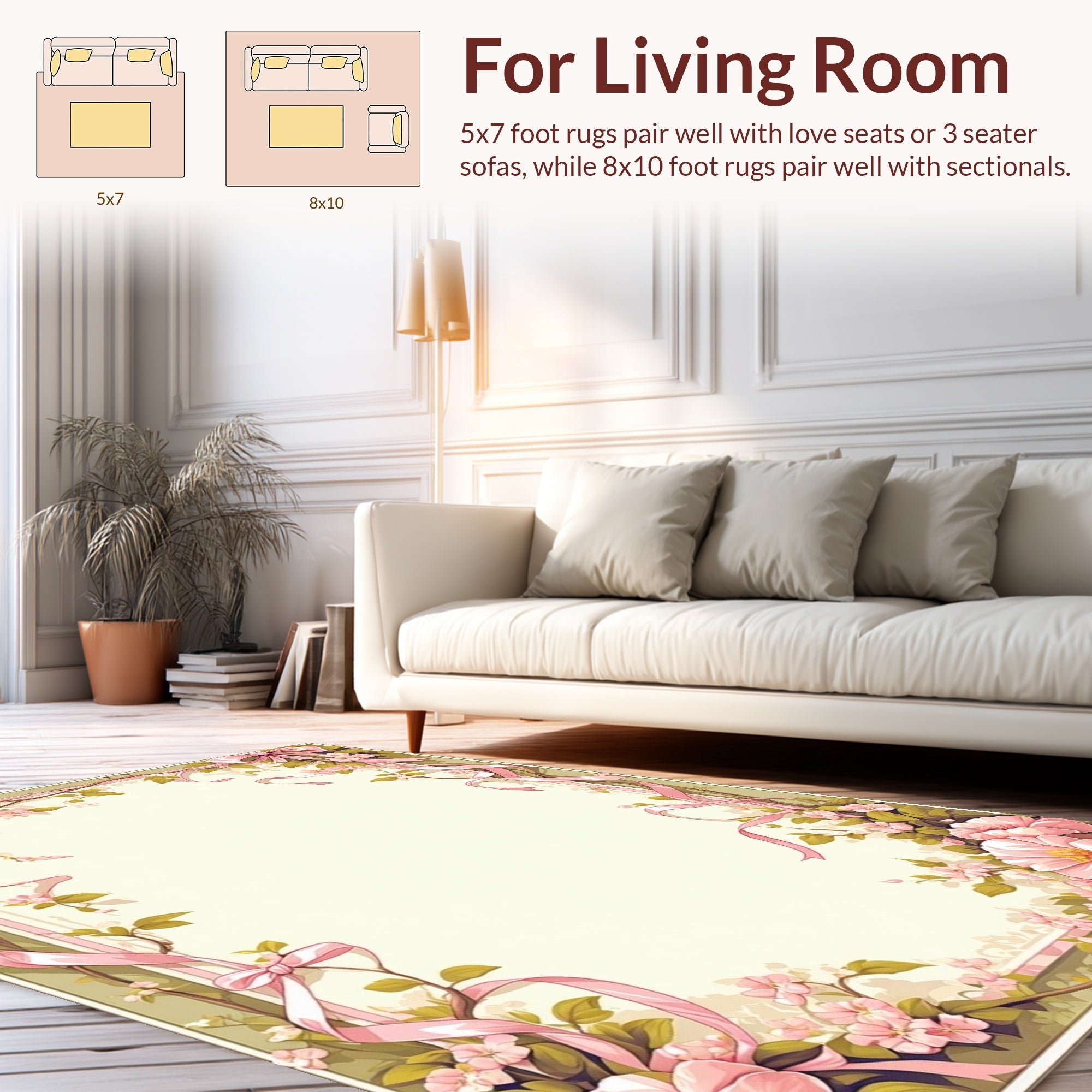 Floral Pink Ribbon Vine Design Rug