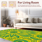 Bold Teal Yellow Floral Pattern Rug
