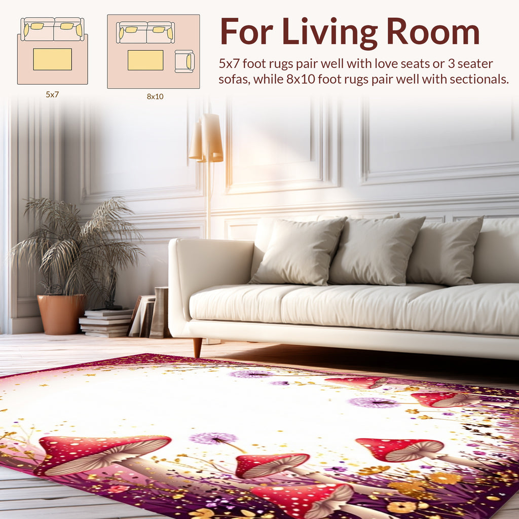 Whimsical Forest Mushroom Dandelion Rug