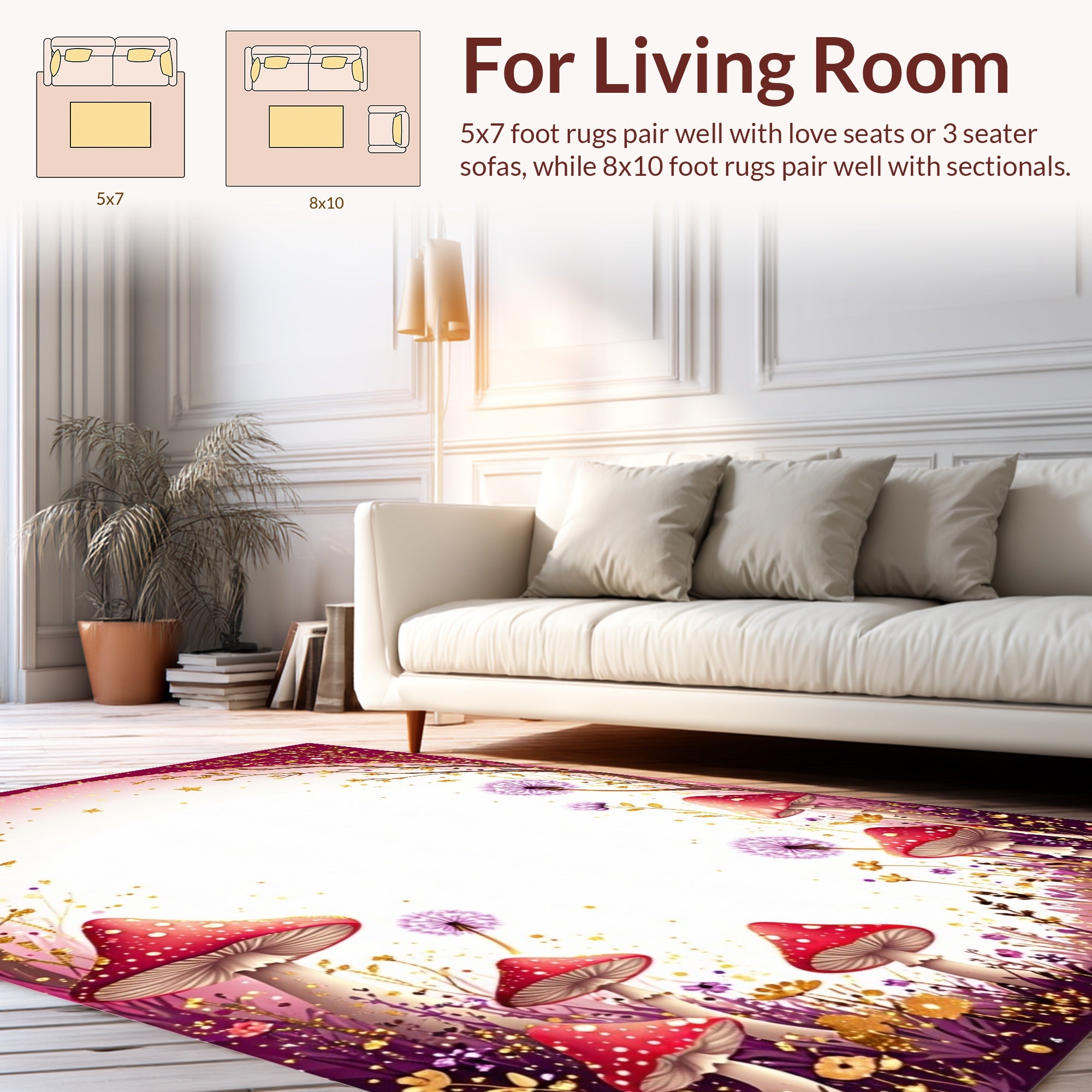 Whimsical Forest Mushroom Dandelion Rug