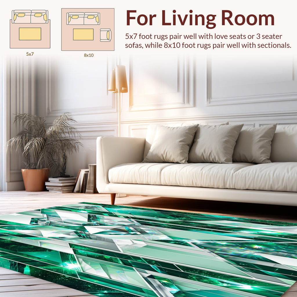 Emerald Gemstone Geometric Reflection Rug