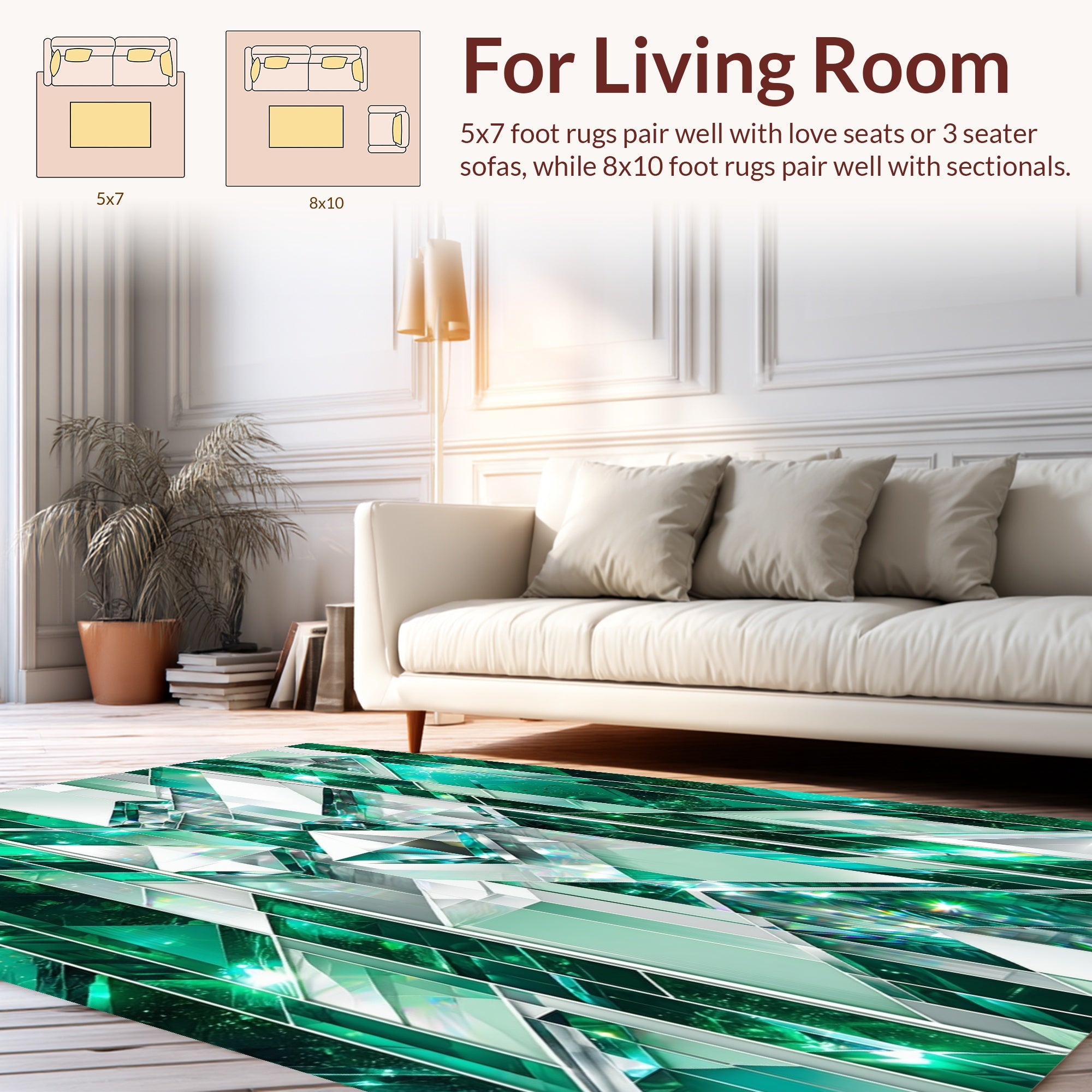 Emerald Gemstone Geometric Reflection Rug
